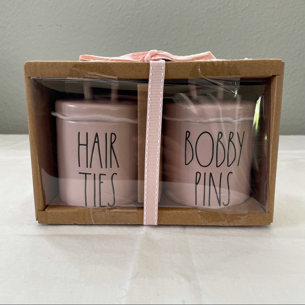 Rae Dunn PINK hair ties and bobby pins canister set 💕